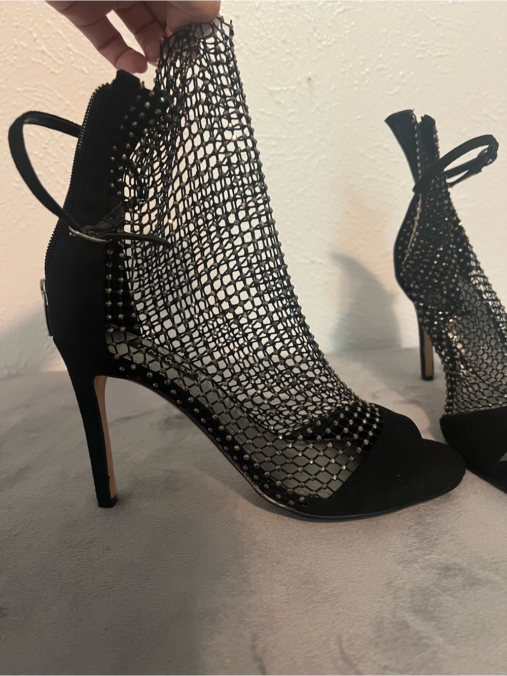 Nine West Black Mesh Peep-Toe Ankle Booties - Picture 4 of 15
